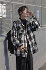 春秋外套cityboy加厚格子长袖衬衫宽松衬衣男DX183P6088，男装衬衫，电商B413-1