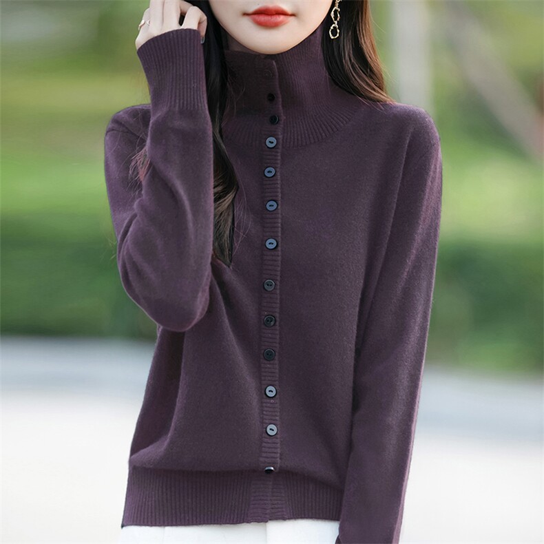 翻领灰色针织衫女开衫毛衣2024冬季新款大码显瘦高级感长袖上衣,针织衫/毛衣,佳绒包芯纱店