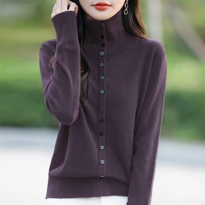 翻领灰色针织衫女开衫毛衣2024冬季新款大码显瘦高级感长袖上衣图片