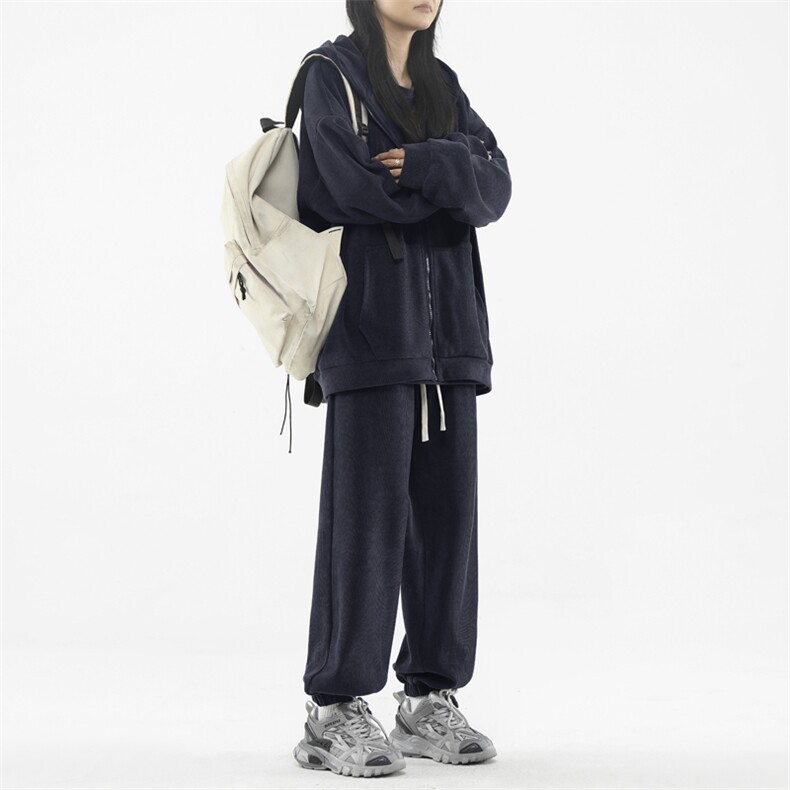 宽松抗皱纯色简约条绒套装重磅高街新品三件套SJT871-特批176,男装休闲套装,星座718