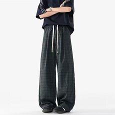 时尚复古格子松紧腰抽绳休闲裤长裤秋款大码阔腿裤男女h8042P40，男装休闲裤，星座1013-1