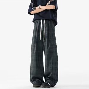 时尚复古格子松紧腰抽绳休闲裤长裤秋款大码阔腿裤男女h8042 P40图片