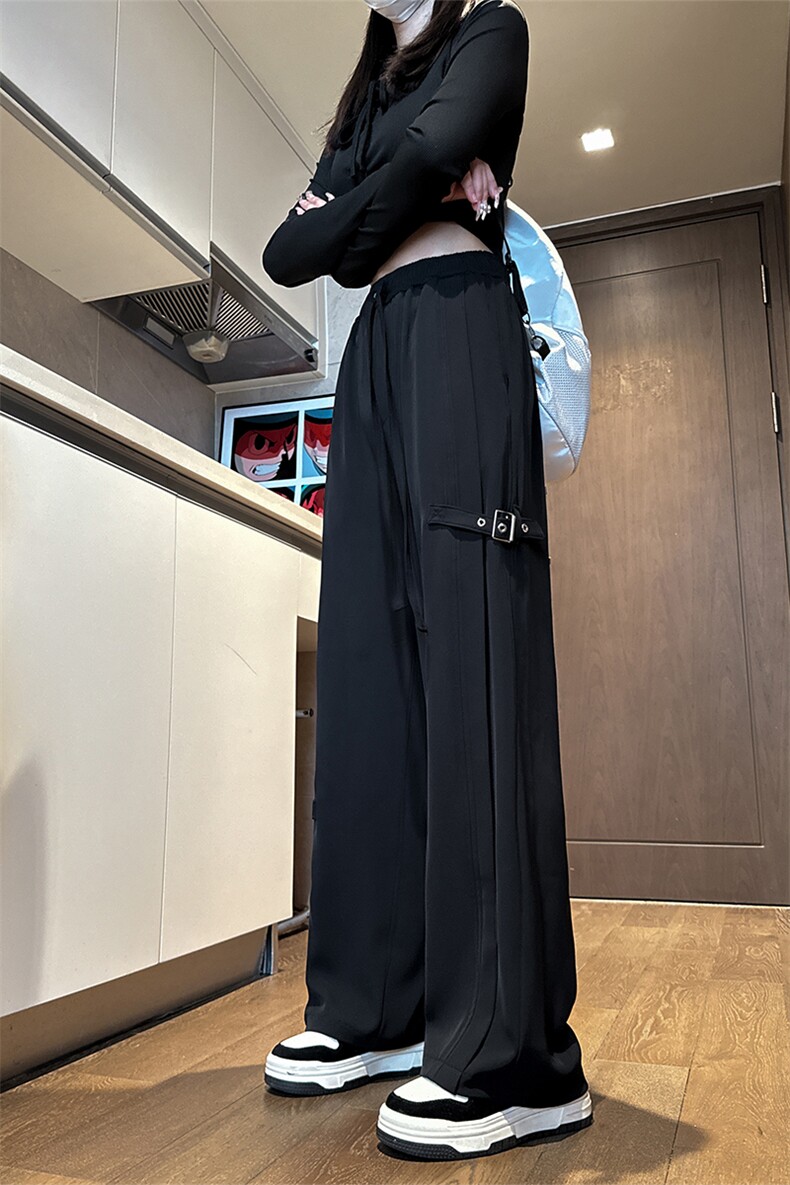 X5461-TP35控价58男女潮流黑色长裤设计感扣带休闲直筒裤男裤,男装休闲裤,电商A102-1