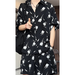 1短袖衬衫男+短裤潮流休闲套装男M-5XL大码TZ78712P50控98模特图图片