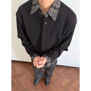 网图有货 假两件拼接长袖衬衫男女老钱风针织开衫外套 A1060-P68图片