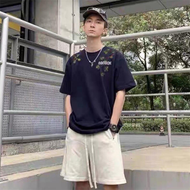 万针全刺绣工艺抖音得物高品质260克重磅纯棉双纱美式高街短袖T恤,男装T恤,电商A486