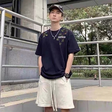 万针全刺绣工艺抖音得物高品质260克重磅纯棉双纱美式高街短袖T恤，男装T恤，电商A486