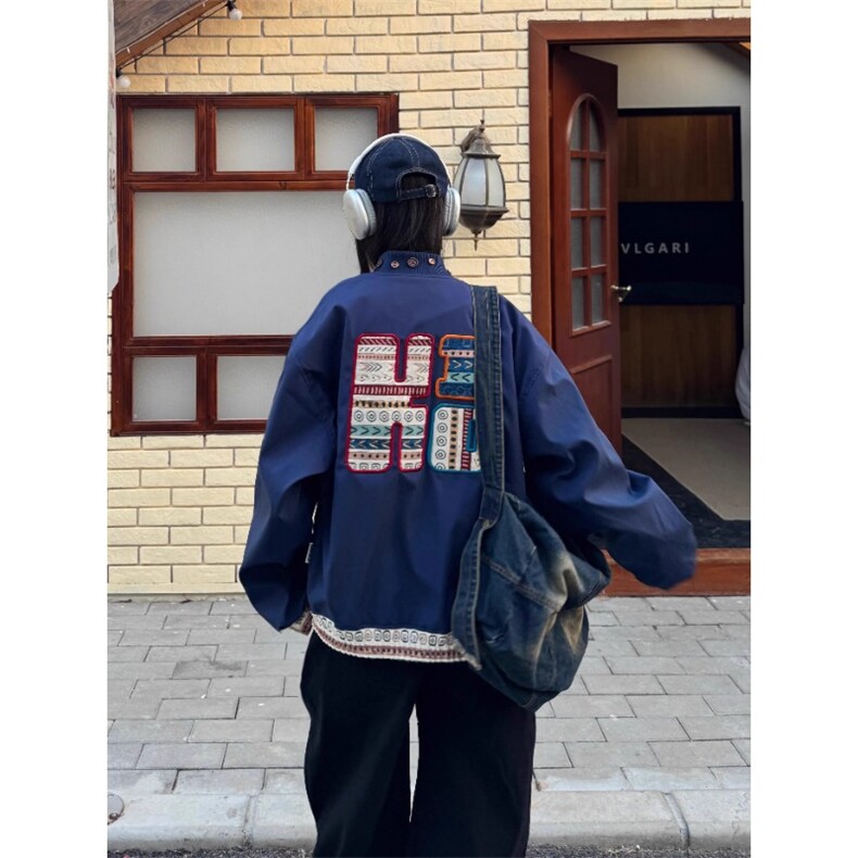 得物二开美式复古民族风贴布绣拼接飞行夹克宽松外套JK1262-P70，男装民族服装，星座1103-3