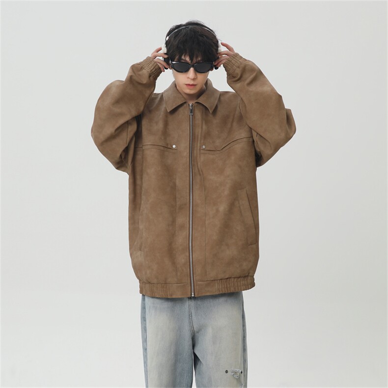 PU皮工装翻领夹克2025秋季痞帅潮流二开外套XZ301b-2-JK2591P75,男装夹克,星座301B-2（原A443-1）
