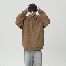 PU皮工装翻领夹克2025秋季痞帅潮流二开外套XZ301b-2-JK2591P75，男装夹克，星座301B-2（原A443-1）