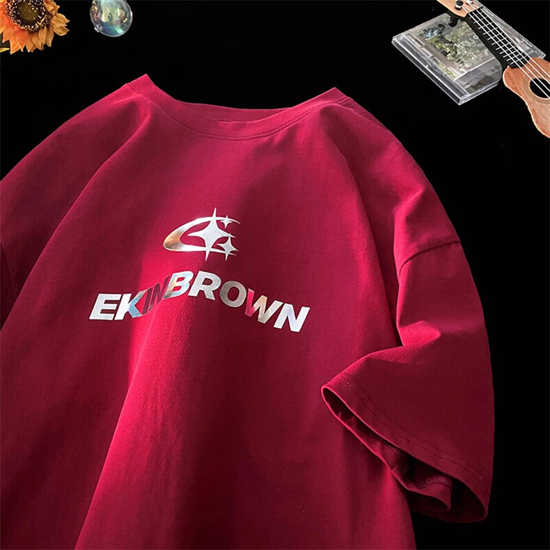 银色立体四芒星印花短袖T恤男DT77776P23块特价控45：供抖音视频，男装T恤，星座227-7