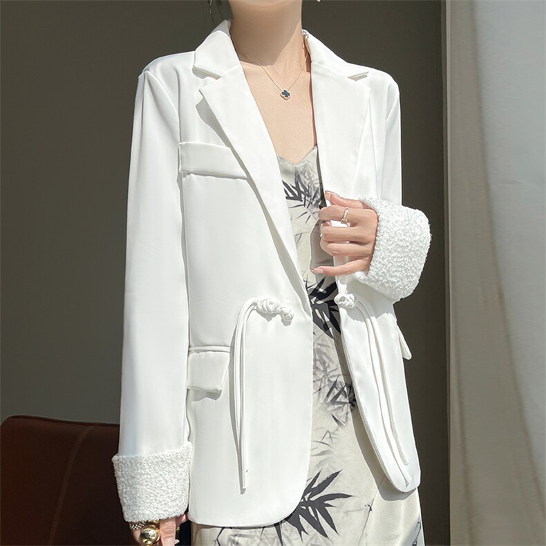 白色小西装外套女夏薄款2025新款新中式国风小个子短款醋酸西服,女装西装,佳绒高端店