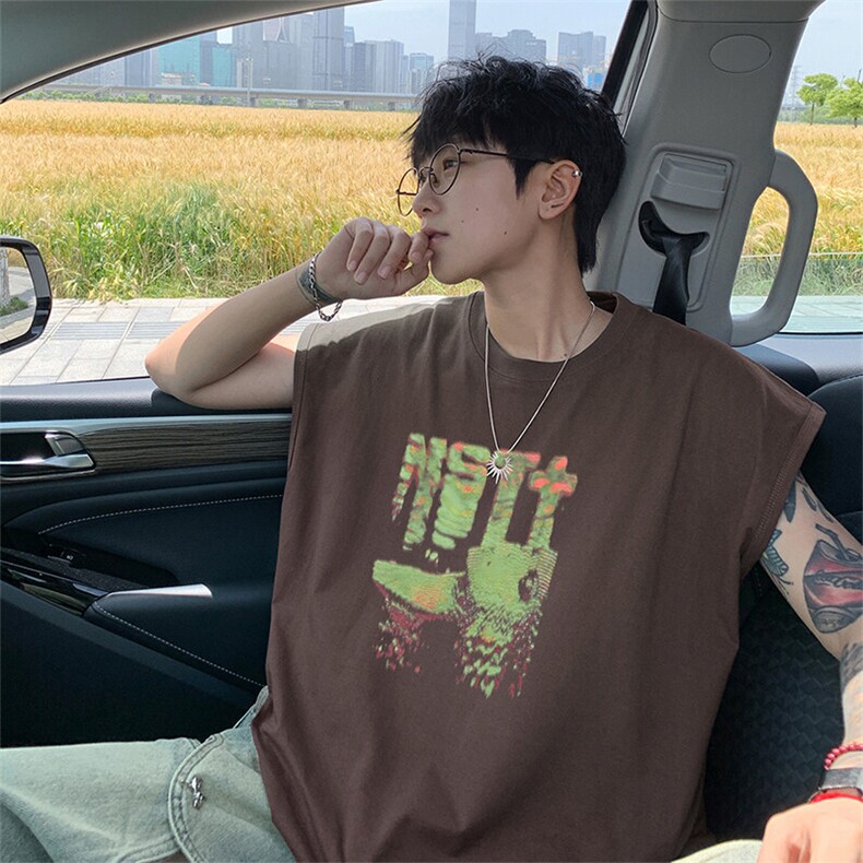 可48小时发货支持抖音得物来样二开240克重磅美式纯棉背心无袖t恤,男装T恤,电商A486-1