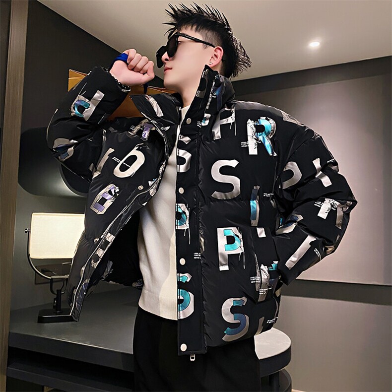 AY95/P158控208冬季社会小伙高端美式反光字母加厚羽绒棉服男黑首,男装棉衣,星座305B-1