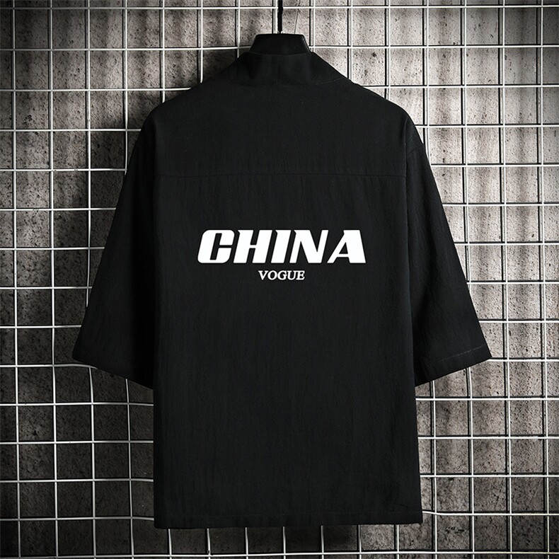HF59001-P40风汉服男开衫外套七分袖道袍 网格挂拍图片