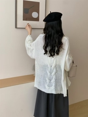 2025简约百搭时尚马海毛亮片细闪大绞花中长款开衫，女装针织衫/毛衣，东正羊绒