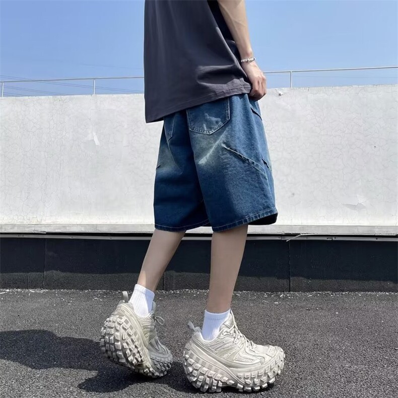 牛仔短裤男夏季设计感宽松阔腿裤复古水洗休闲五分裤21333-p40,男装牛仔裤,星座1008