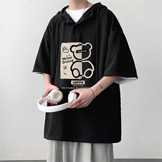 LD54352-P45NASA连帽短袖t恤男大码胖子带帽五分袖中袖，男装T恤，电商A040