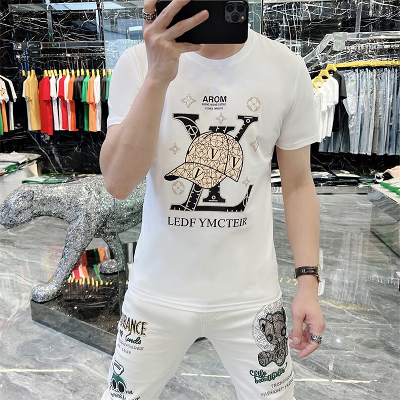 新款时尚高端精品欧货夏季男T恤短袖潮流抖音A227B-A-713-P45,男装T恤,电商A227B（原钱塘4066-1）