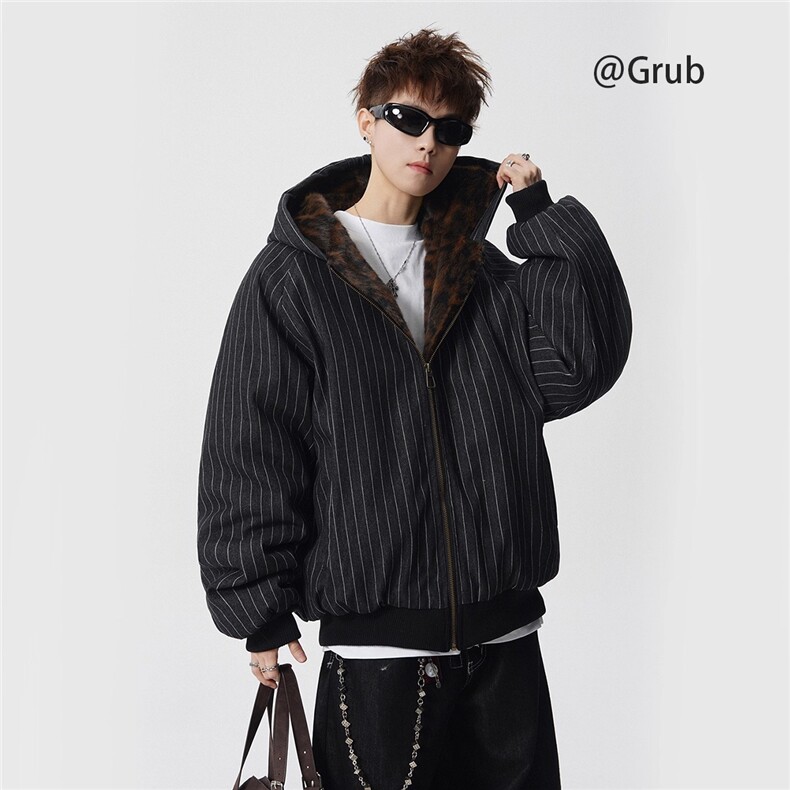加绒加厚冬款男女连帽豹纹棉衣条纹棉袄保暖面包服MY5039P105,男装棉衣,星座1013-1