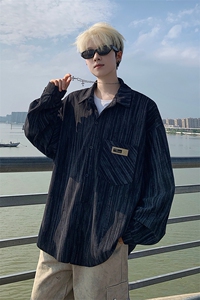 衬衫男春季新款港风宽松灯芯绒扎染长袖衬衣CS3097-P42图片