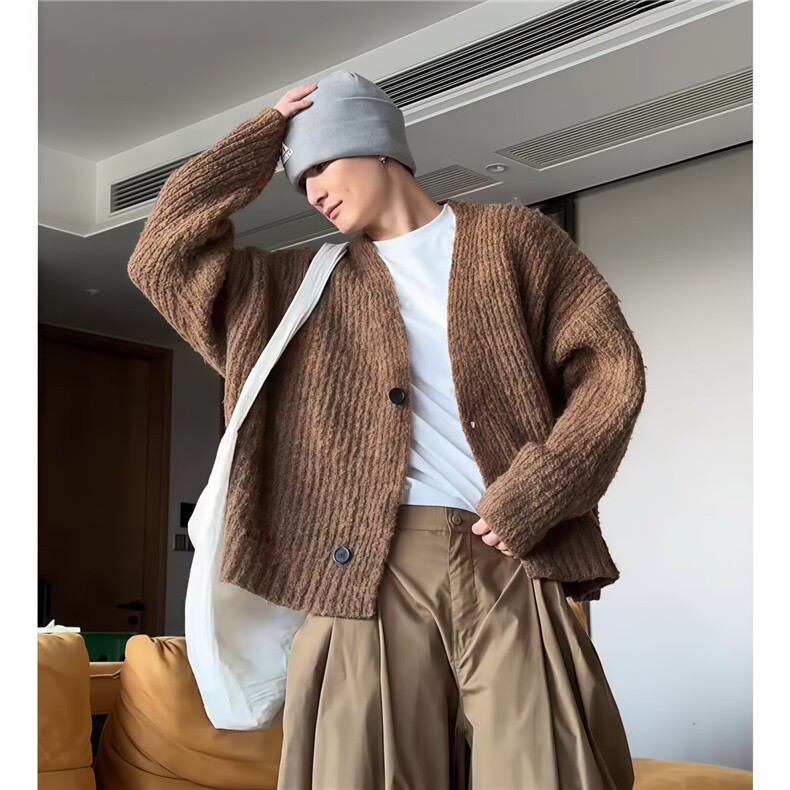 Q84-P532025圆领开衫毛衣男秋冬季宽松休闲外套韩系潮流简约,男装针织衫/毛衣,电商B323A