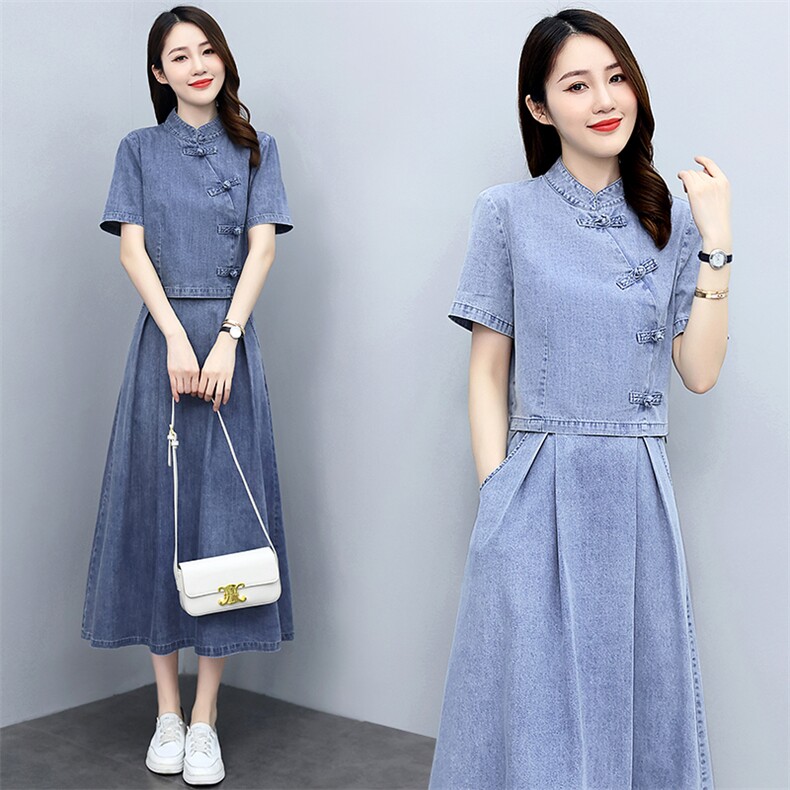 天丝牛仔连衣裙女夏季2024新款两件套洋气减龄套装裙宽松大码套装,女装套装/套裙,关键词