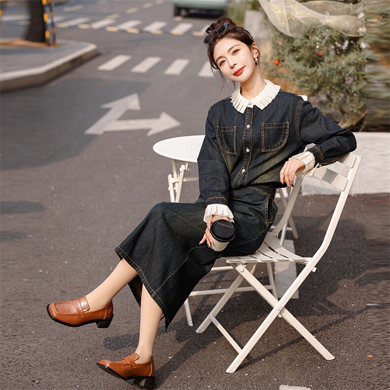 2024春秋季牛仔半身裙时尚两件套女,女装套装/套裙,秋水欣儿