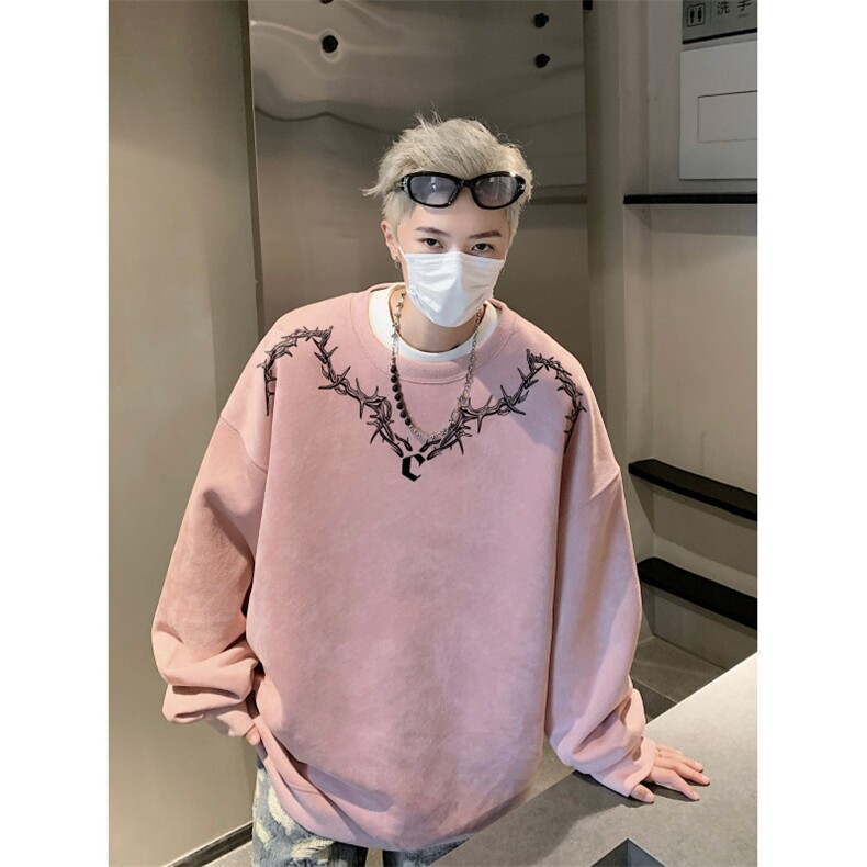 2025秋季新款品质美式高街麂皮绒宽松圆领卫衣wyjp200-特p35控69,男装卫衣,星座605(原A050)