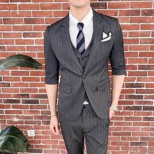 夏季薄款中袖男装西服套装三件套礼服W8010-P255,夏季团建徒步穿搭图片