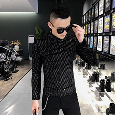 店主风T恤男长袖针织衫外穿网红半高领金波点打底衫A068-QS11-P45，男装T恤，星座419（原A233）