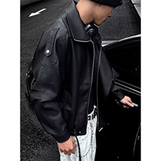 新款重工复古中性立领机车皮衣外套PU夹克上衣男女Y1027-P90网图，男装皮衣，电商B245