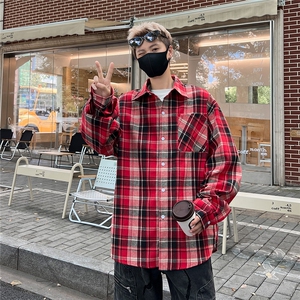 C236/P40秋装新款格子衬衫男格纹衬衣外套潮流百搭上衣图片