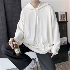 21秋装 港风情侣褶皱卫衣连帽套头大码纯色宽松外套休闲 H209/P55图片
