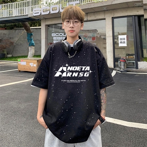 可48小时发货支持抖音得物来样二开 美式满天星亮片短袖T恤MTX694图片