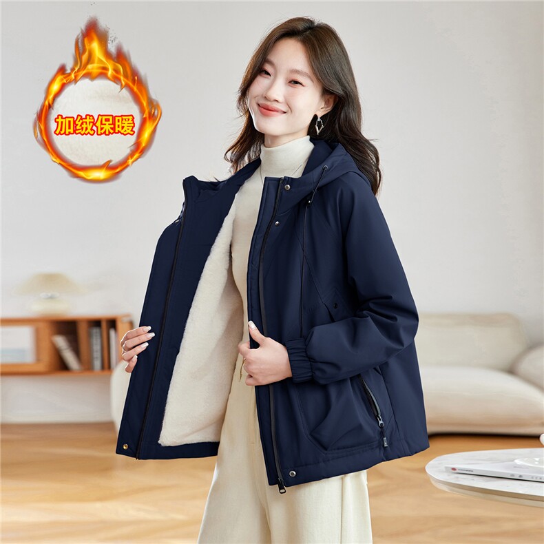紫色时尚连帽加绒加厚外套女2025秋冬新款宽松显瘦保暖派克服棉衣,女装棉衣/棉服,慕咨