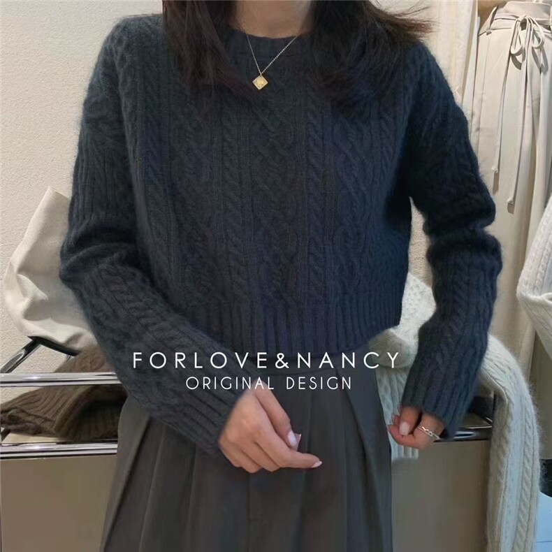 秋季新款舒适显瘦时尚百搭高腰阿兰花针织衫,女装羊毛衫,恒恩羊绒