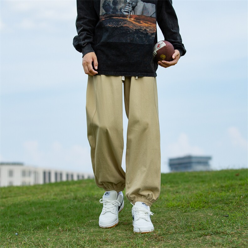春秋季纯棉束脚休闲长裤男士宽松潮牌九分运动工装卫裤子,男装休闲裤,电商A011（原4039）