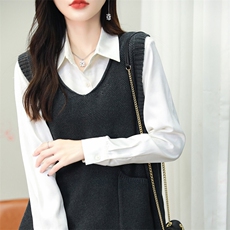 宽松大码纯棉针织马甲V领无袖毛衣全棉线坎肩加厚叠穿马夹上衣女，女装马甲，品高羊绒