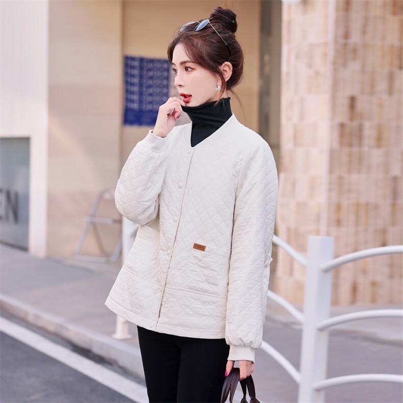 现货-2024年冬季新款韩版宽松休闲宽松纯色棒球领外套百搭棉服,女装棉衣/棉服,霓裳依族