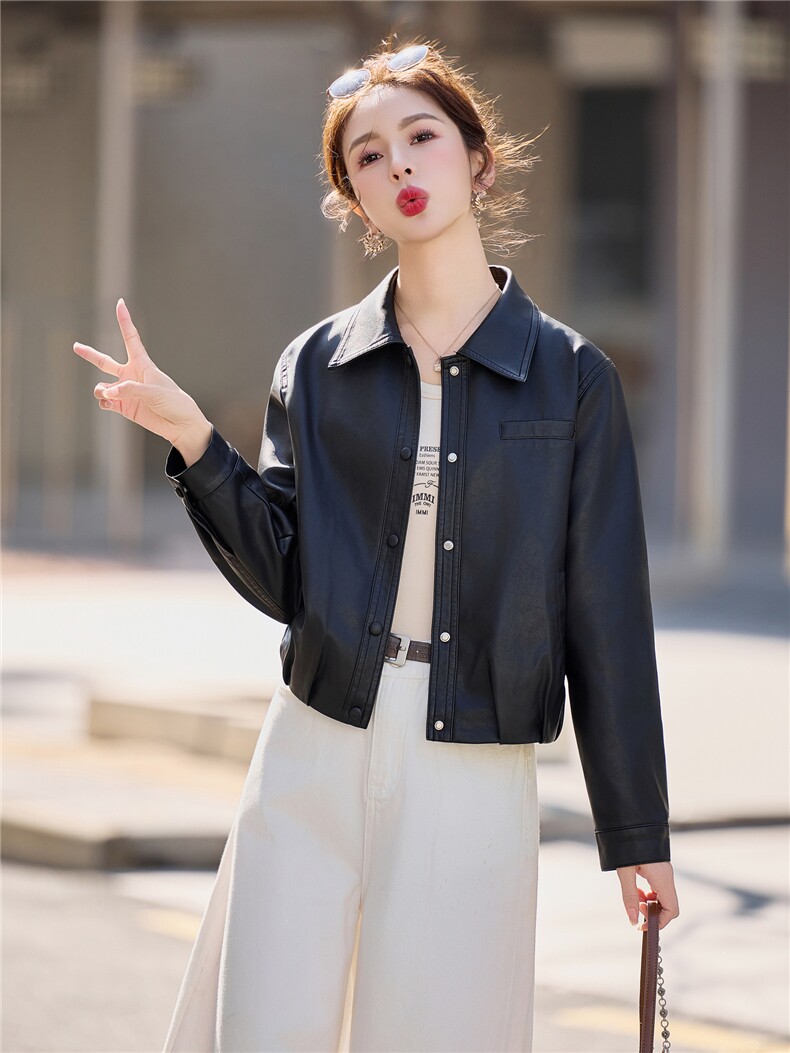【春季女装新款】2026大量现货时尚复古百搭短款皮衣外套,女装皮衣,魅衣本色