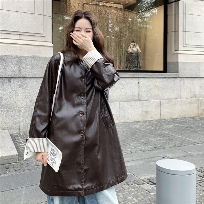 秋装新款现货时尚百搭中长款皮衣A2552-P175-K265,女装皮衣,2C261