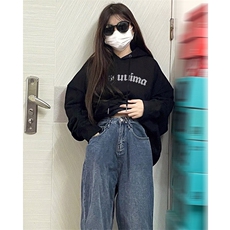 C0224-P55黑色基础款数字字母印花连帽卫衣男女款情侣上衣，男装卫衣，星座617A-2