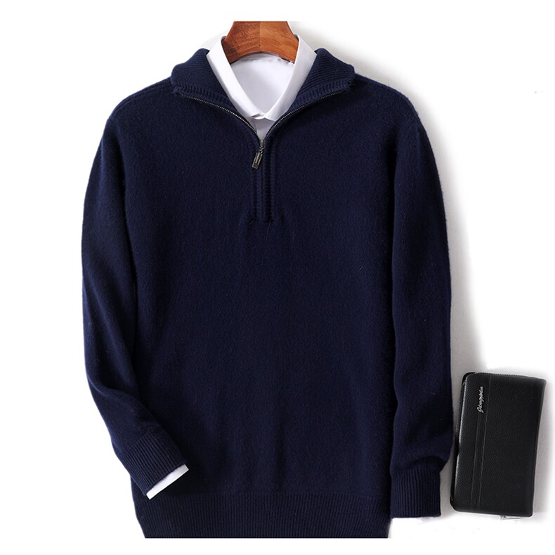 秋冬季新款舒适时尚百搭男士加厚翻领衫男装，男装羊毛衫，绒韵雅