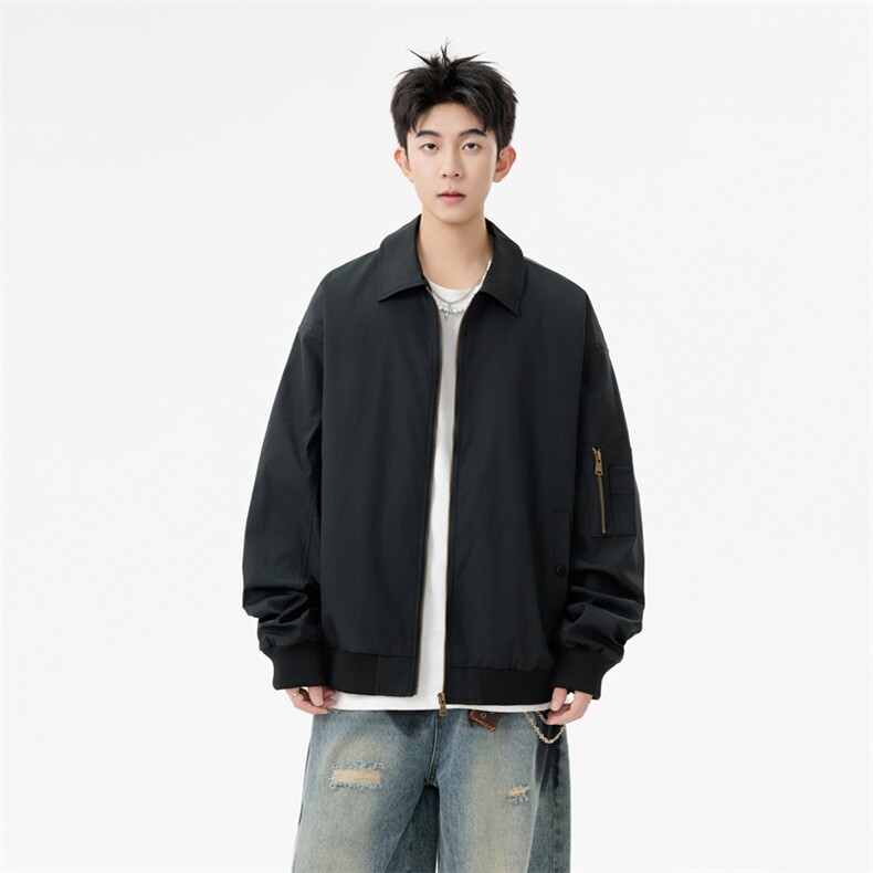 新款春秋美式宽松痞帅翻领飞行夹克复古百搭工装外套男士6185-P50图片