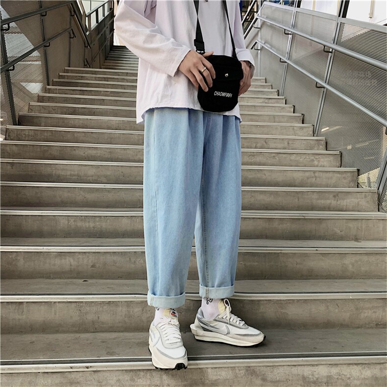 松紧腰浅色港风休闲牛仔裤男士潮牌松阔腿裤子1008,男装牛仔裤,星座1008