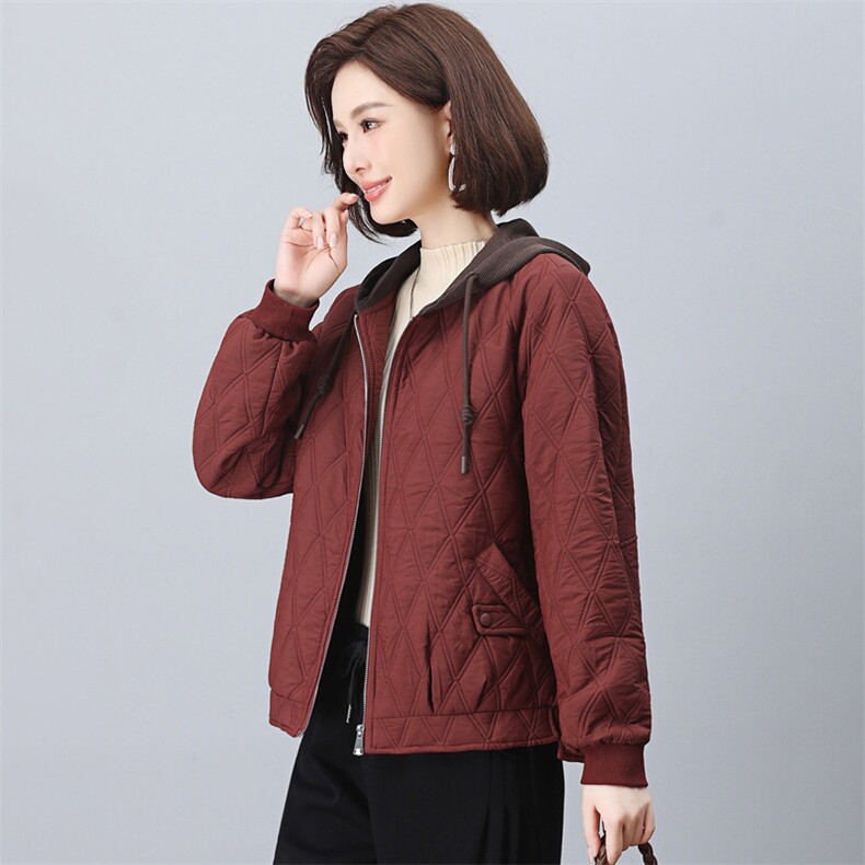 长期现货时尚休闲早春秋夹棉外套女短妈妈装2026新款棒球服连帽,女装短外套,璐依舞