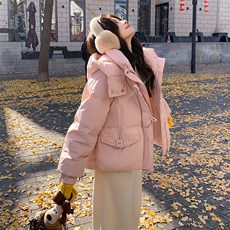 粉色小个子超好看时尚短款羽绒服女2025冬甜美学院风温柔面包服厚，女装羽绒服，2C113