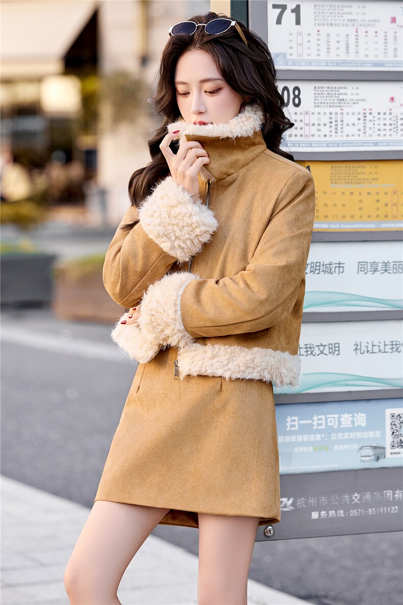 法式配包拼接羽绒套装女2025年冬季新款减龄毛毛外套半身裙两件套,女装套装/套裙,流量+