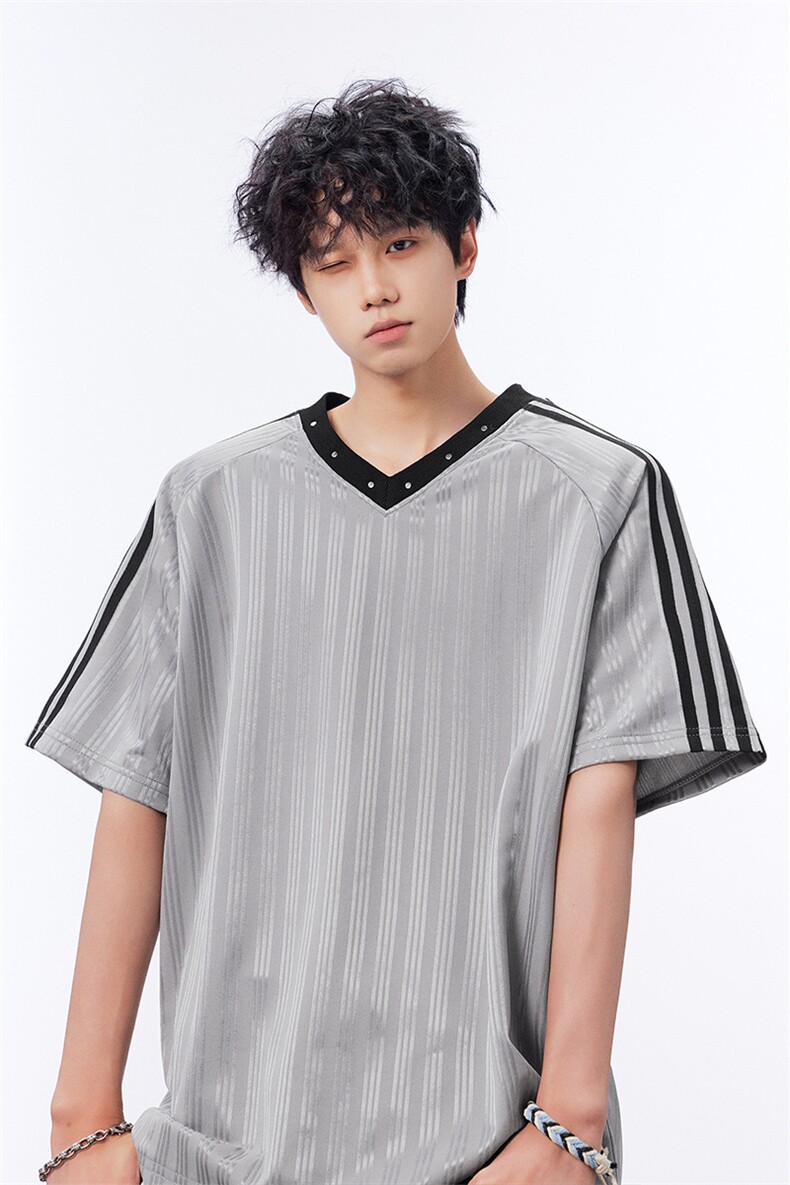 慵懒风V领肌理短袖少年感小众解构百搭潮流上衣HY787TP30控48,男装T恤,电商A102B